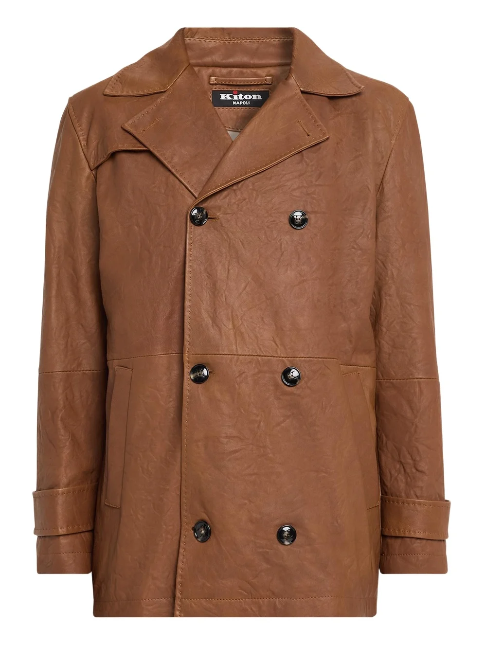 Kiton Men's Leather Vintage-Effect Short Trench Coat