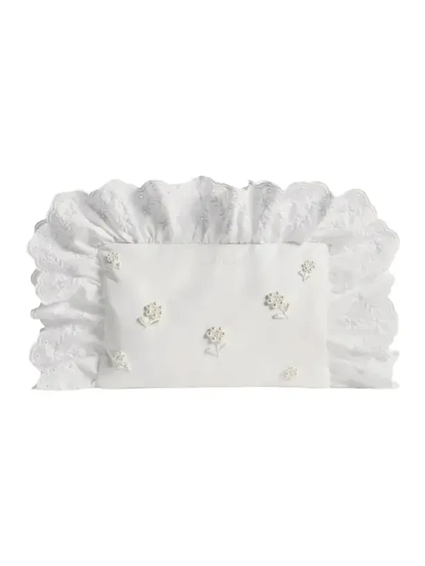 Beaded Ruffle-Trim Pillowcase Clutch Bag