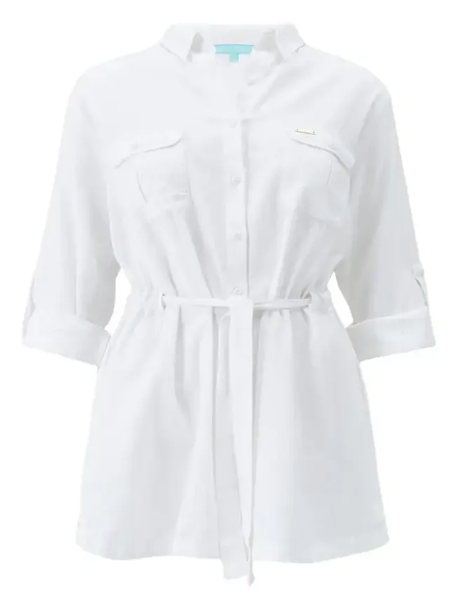 Lacey Cotton-Linen Mini Shirtdress Coverup