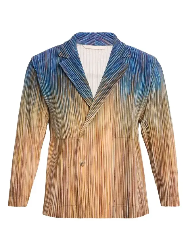 Men's Paintbrush Agate-Print Pleated Single-Breasted Blazer Men's Paintbrush Agate-Print Pleated Single-Breasted Blazer