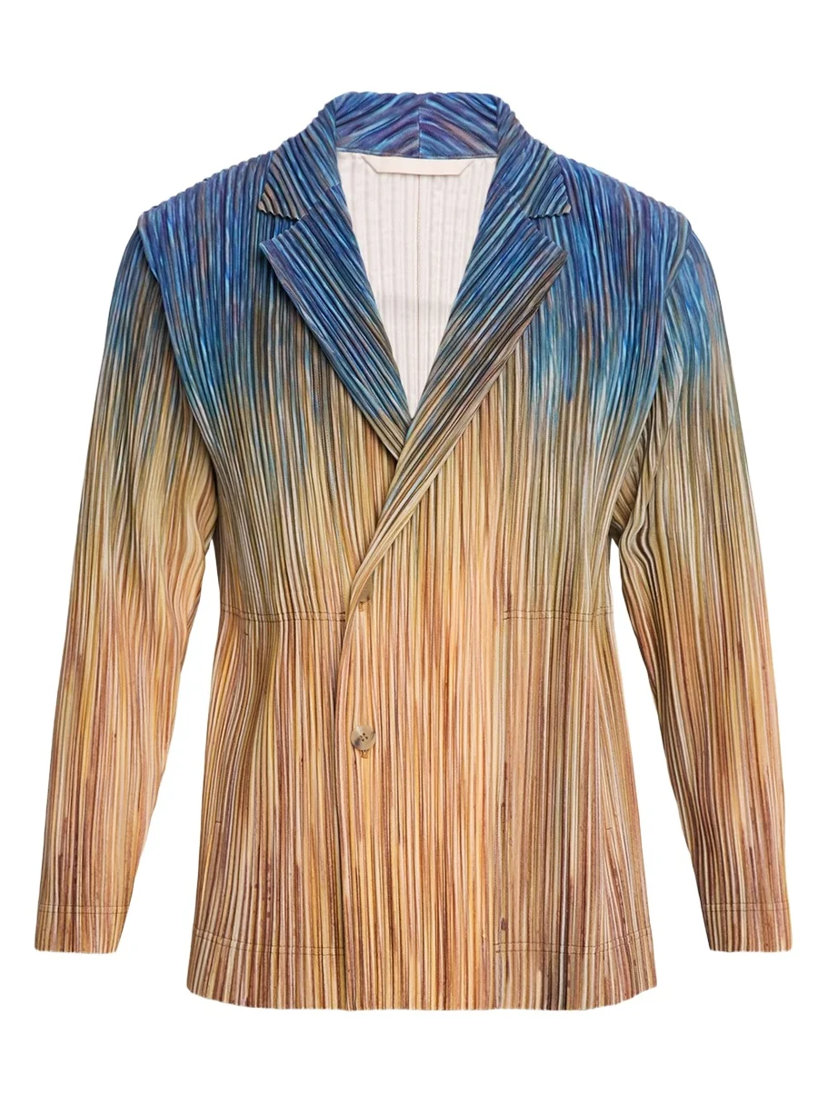Men's Paintbrush Agate-Print Pleated Single-Breasted Blazer Men's Paintbrush Agate-Print Pleated Single-Breasted Blazer