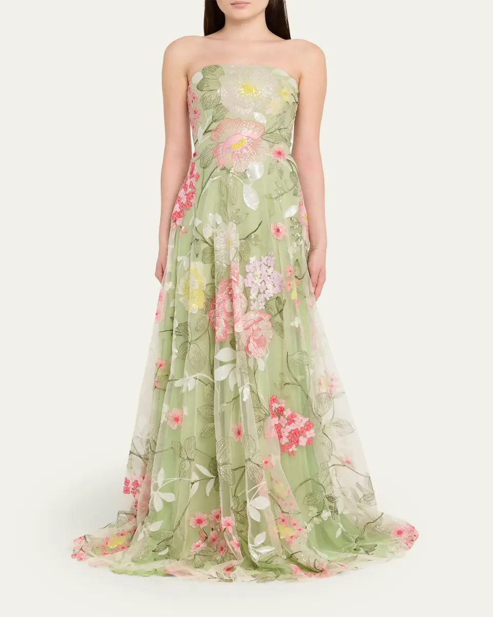 Naeem Khan Strapless Floral Embroidered Tulle Gown | Thumbnail 2 Naeem Khan Strapless Floral Embroidered Tulle Gown | Thumbnail 2