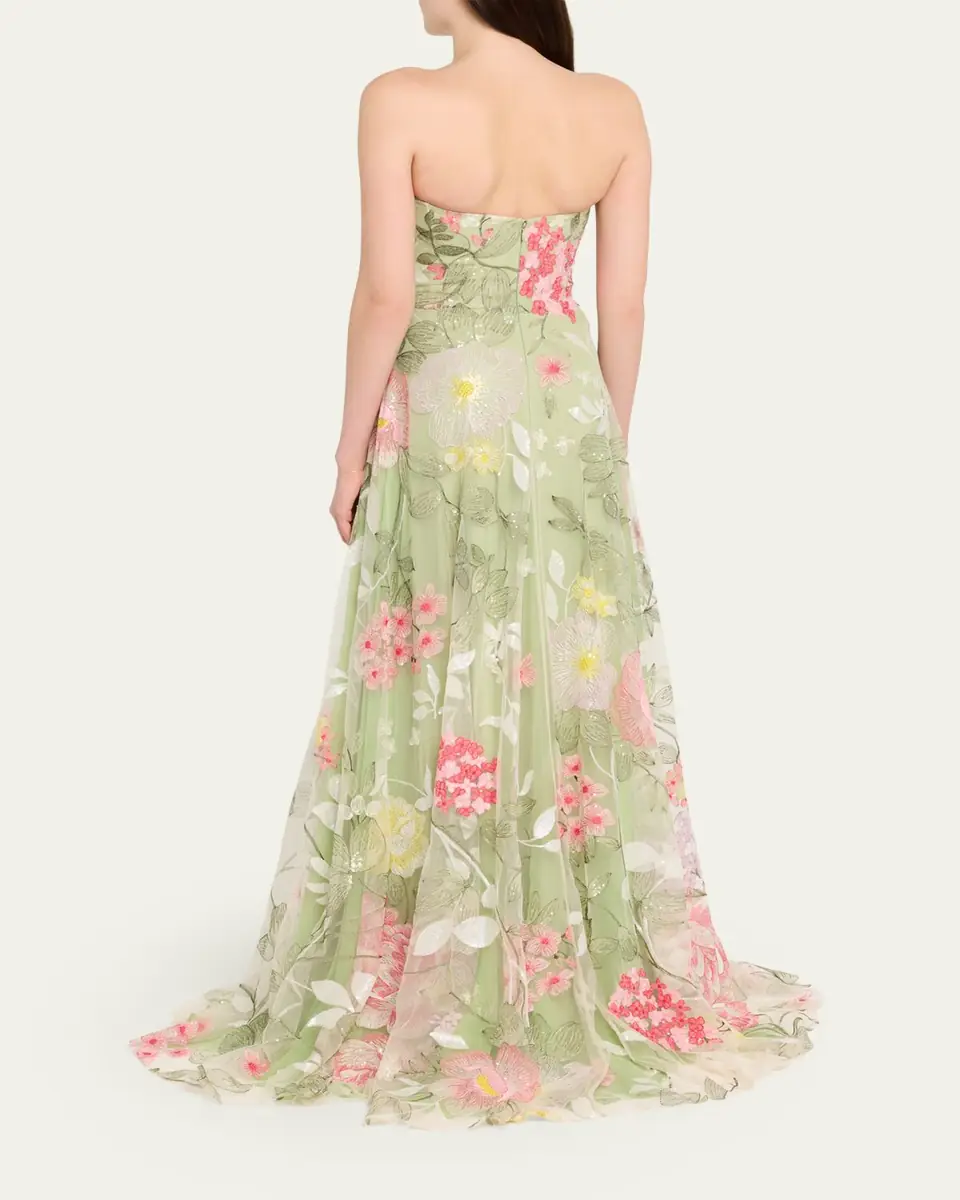 Naeem Khan Strapless Floral Embroidered Tulle Gown | Thumbnail 3 Naeem Khan Strapless Floral Embroidered Tulle Gown | Thumbnail 3