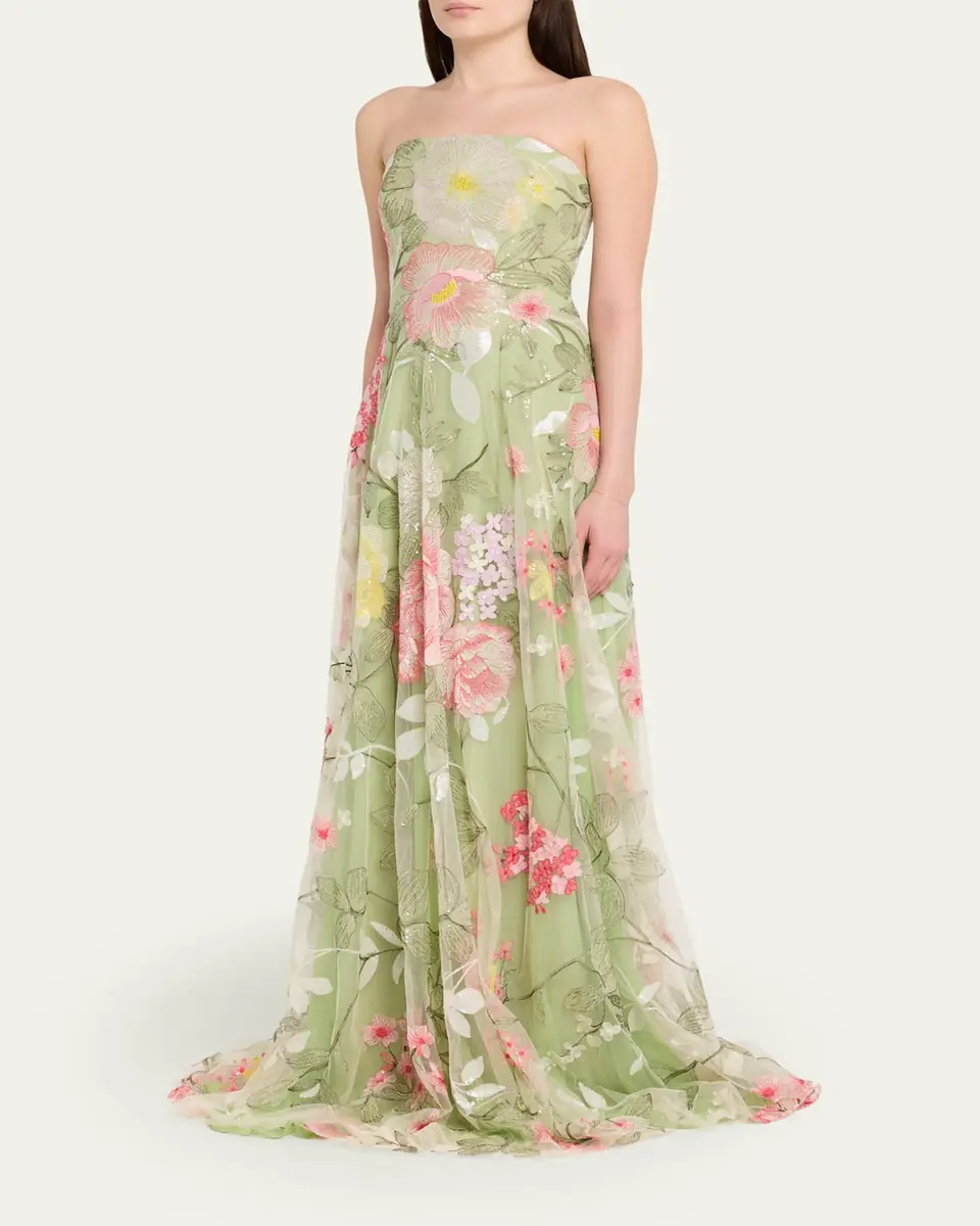 Naeem Khan Strapless Floral Embroidered Tulle Gown | Thumbnail 4 Naeem Khan Strapless Floral Embroidered Tulle Gown | Thumbnail 4
