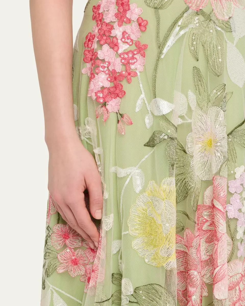 Naeem Khan Strapless Floral Embroidered Tulle Gown | Thumbnail 5 Naeem Khan Strapless Floral Embroidered Tulle Gown | Thumbnail 5