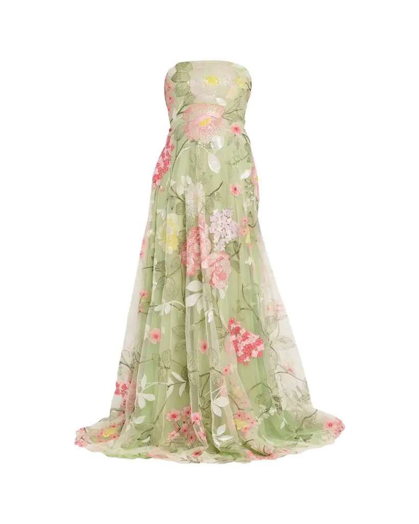 Strapless Floral Embroidered Tulle Gown Strapless Floral Embroidered Tulle Gown