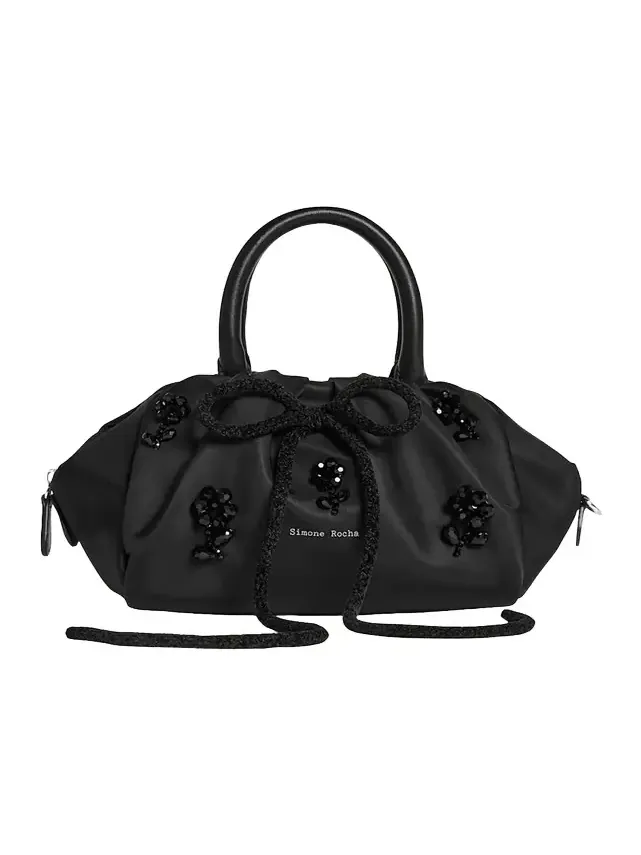 Beaded Bow-Front Gathered Top-Handle Bag Beaded Bow-Front Gathered Top-Handle Bag