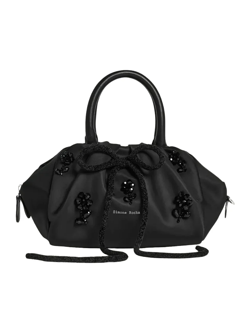 Beaded Bow-Front Gathered Top-Handle Bag Beaded Bow-Front Gathered Top-Handle Bag