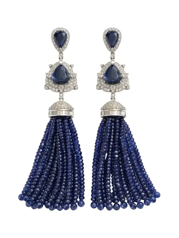 132.72ct Blue Sapphire Diamond 14K Gold Dangle Earrings 132.72ct Blue Sapphire Diamond 14K Gold Dangle Earrings