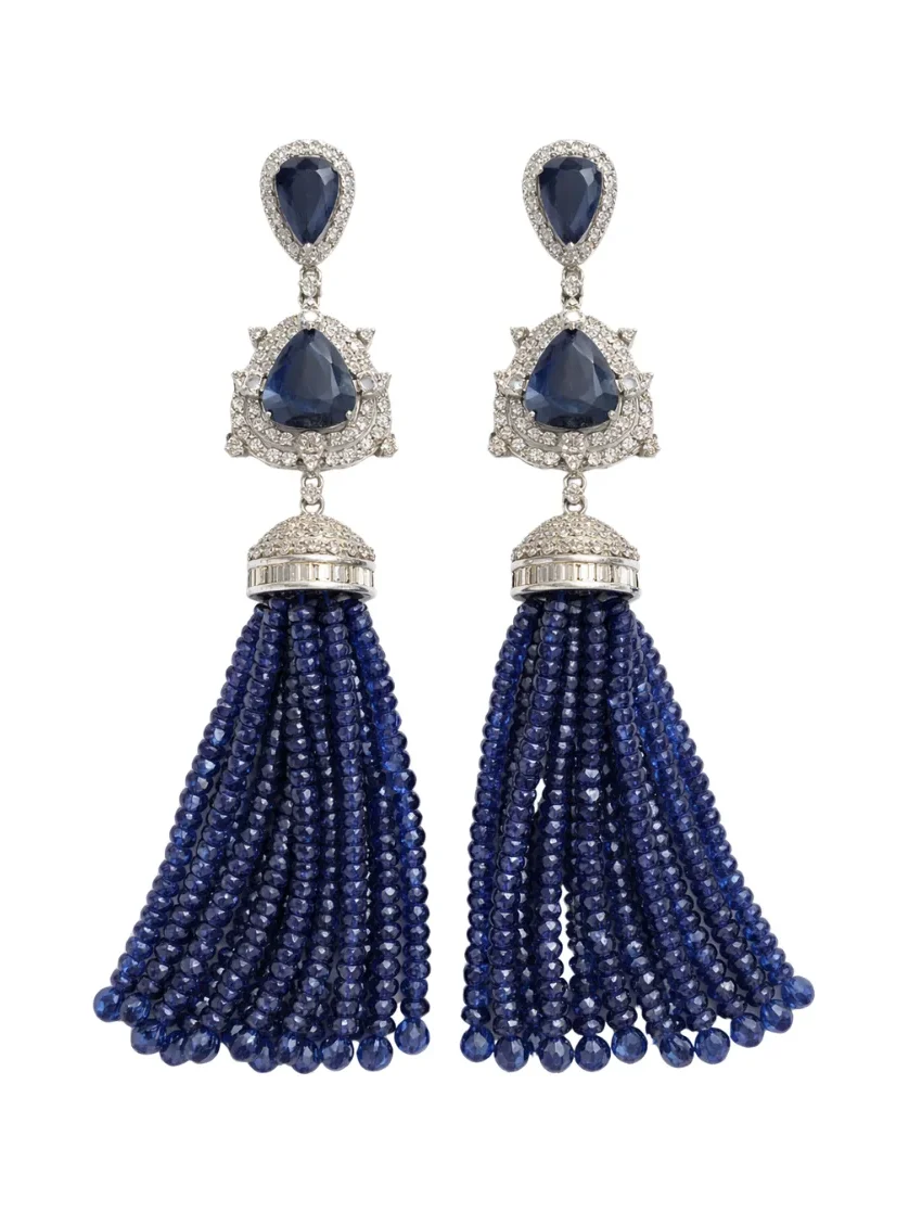 132.72ct Blue Sapphire Diamond 14K Gold Dangle Earrings 132.72ct Blue Sapphire Diamond 14K Gold Dangle Earrings