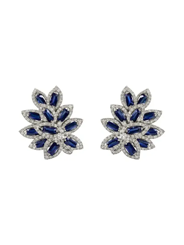 5.84ct Diamond Sapphire 14K Gold Leaf Earring 5.84ct Diamond Sapphire 14K Gold Leaf Earring