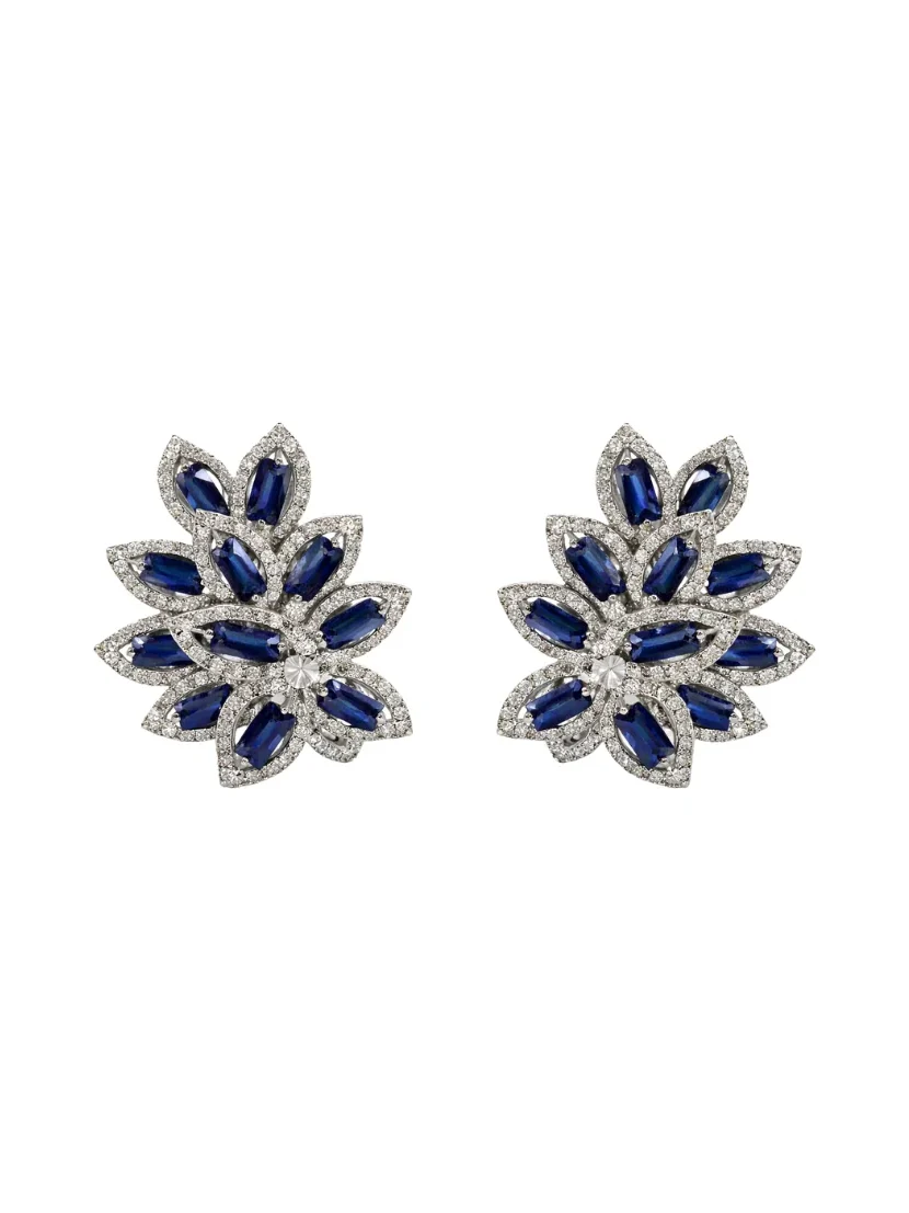 5.84ct Diamond Sapphire 14K Gold Leaf Earring
