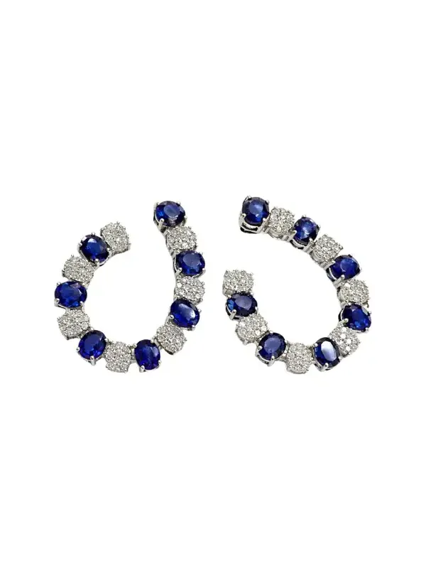 6.25ct Diamond Sapphire 14K Gold Curved Earrings 6.25ct Diamond Sapphire 14K Gold Curved Earrings