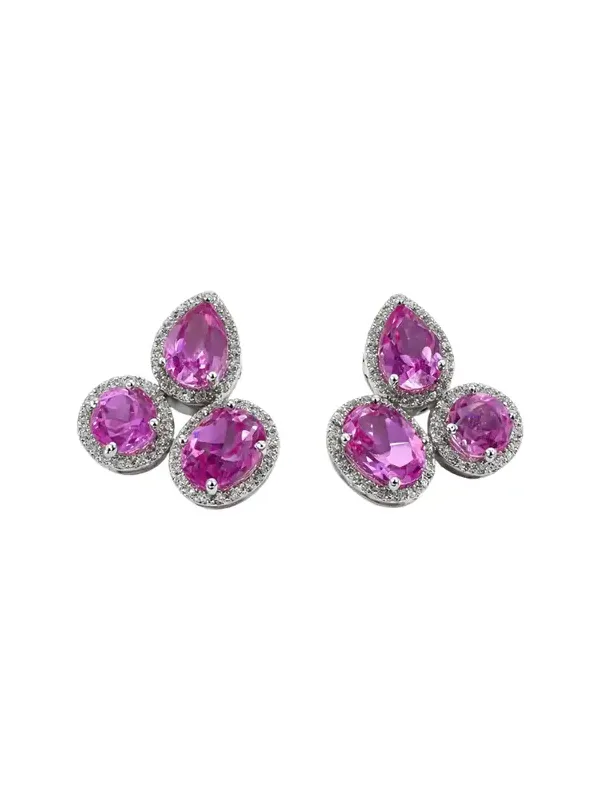 6.43ct Diamond Pink Topaz 14K Gold Triple Stone Earrings 6.43ct Diamond Pink Topaz 14K Gold Triple Stone Earrings
