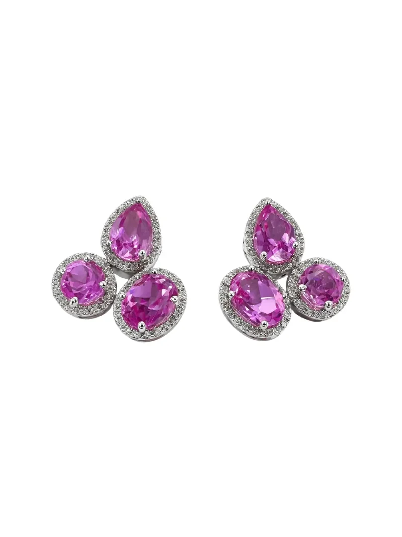 6.43ct Diamond Pink Topaz 14K Gold Triple Stone Earrings 6.43ct Diamond Pink Topaz 14K Gold Triple Stone Earrings