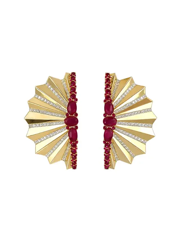 6.58ct Diamond Ruby 14K Gold Fanned Earrings 6.58ct Diamond Ruby 14K Gold Fanned Earrings