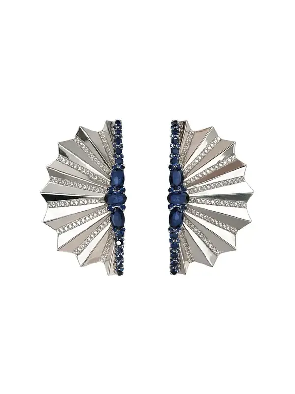 6.58ct Diamond Sapphire 14K Gold Fanned Earrings