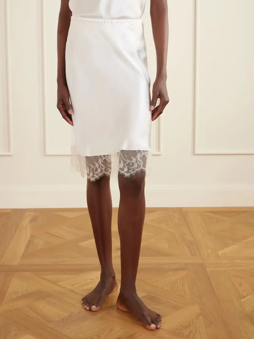 Carine Gilson Lace-trimmed Silk-satin Midi Skirt | Thumbnail 2