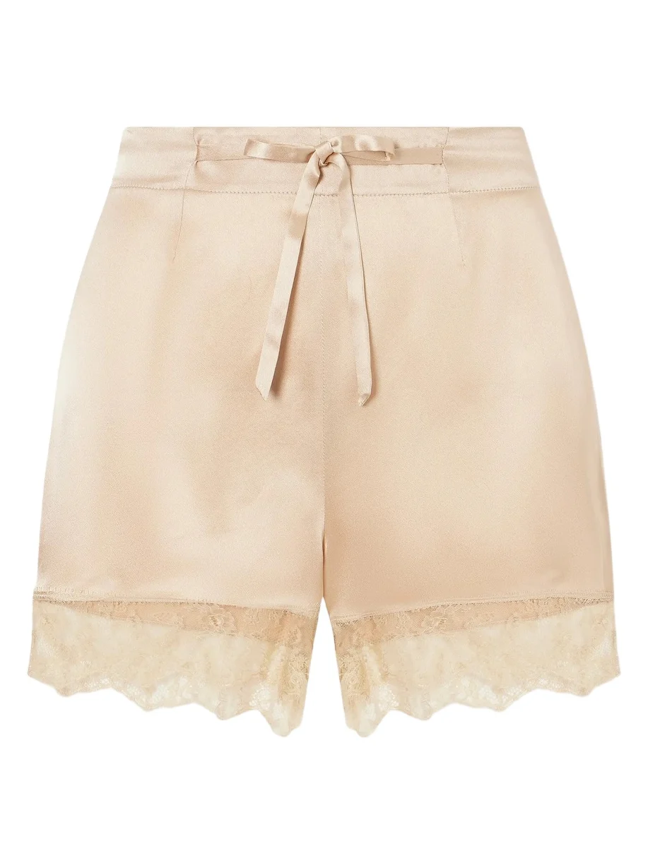 Lace-trimmed Silk-satin Shorts
