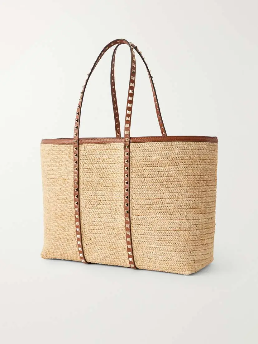 Valentino Garavani Rockstud Leather-trimmed Raffia Tote | Thumbnail 4 Valentino Garavani Rockstud Leather-trimmed Raffia Tote | Thumbnail 4