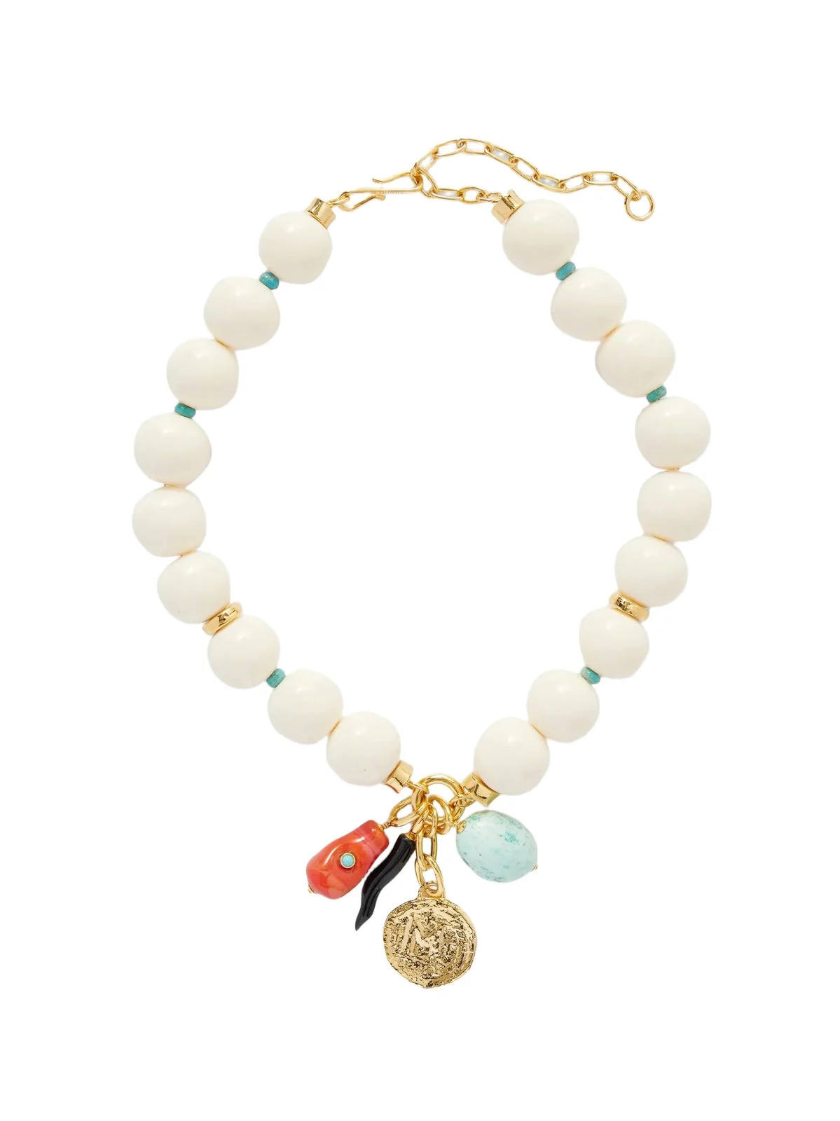Blanca Gold-tone, Turquoise And Agate Beaded Necklace Blanca Gold-tone, Turquoise And Agate Beaded Necklace