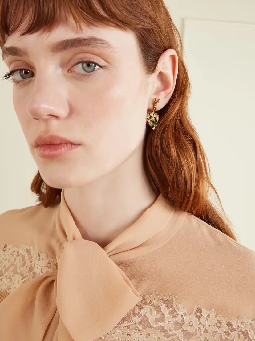 Saint Laurent Bo Cassandre Pampilles Coeur Gold-tone And Crystal Earrings | Thumbnail 2 Saint Laurent Bo Cassandre Pampilles Coeur Gold-tone And Crystal Earrings | Thumbnail 2