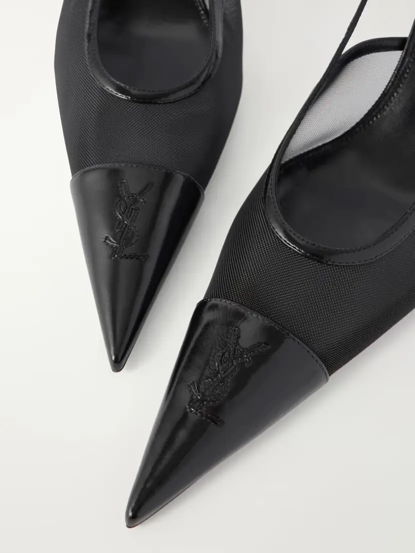 Saint Laurent Renée Embroidered Patent Leather-trimmed Mesh Slingback Pumps | Thumbnail 5 Saint Laurent Renée Embroidered Patent Leather-trimmed Mesh Slingback Pumps | Thumbnail 5