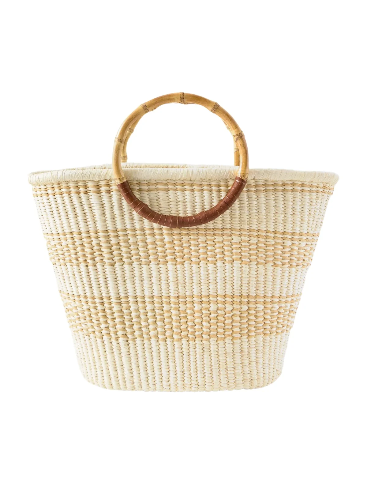 Leather-trimmed Straw Tote