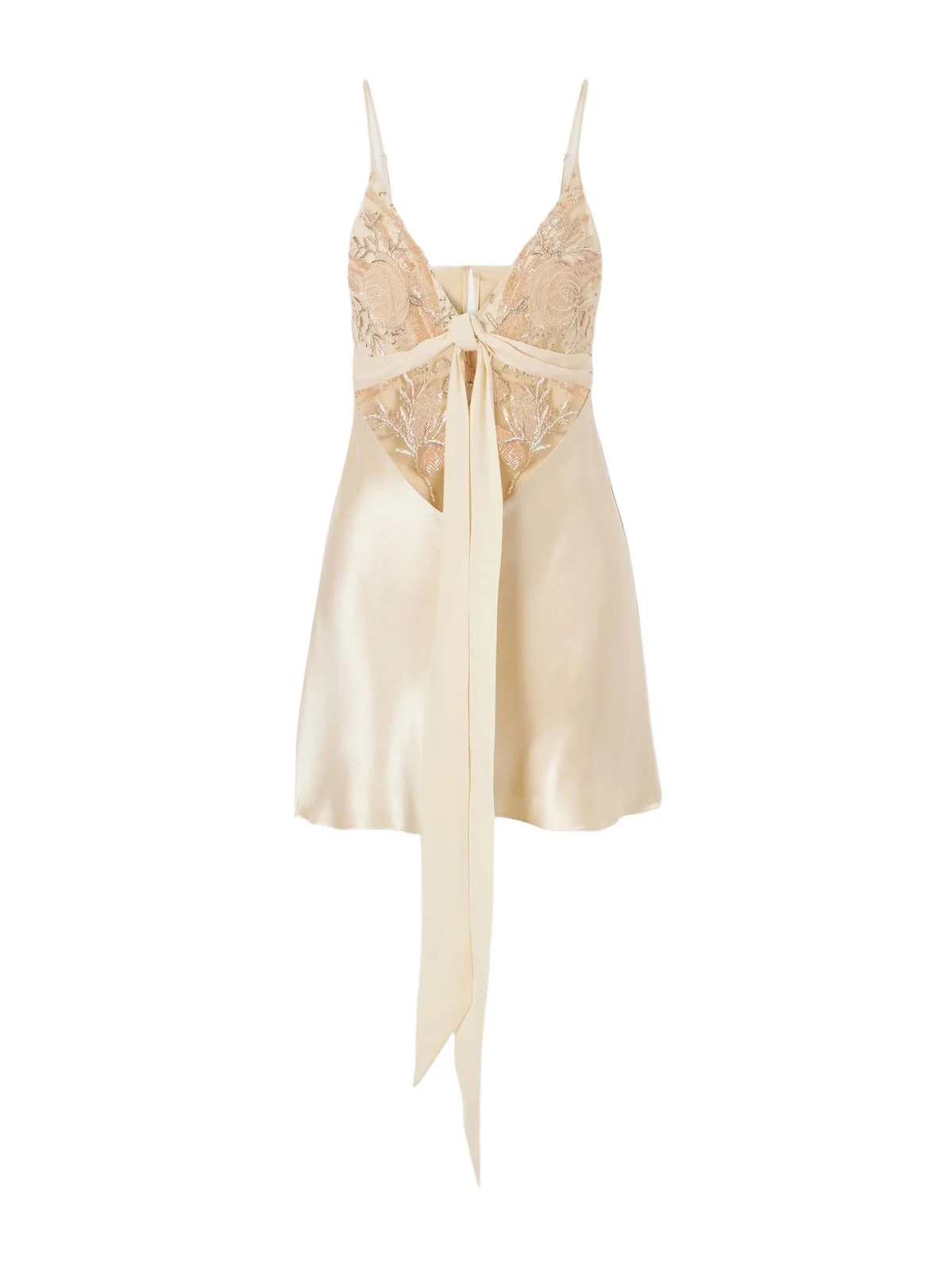 Blumen Tie-detailed Embroidered Silk Chiffon And Satin Mini Dress Blumen Tie-detailed Embroidered Silk Chiffon And Satin Mini Dress