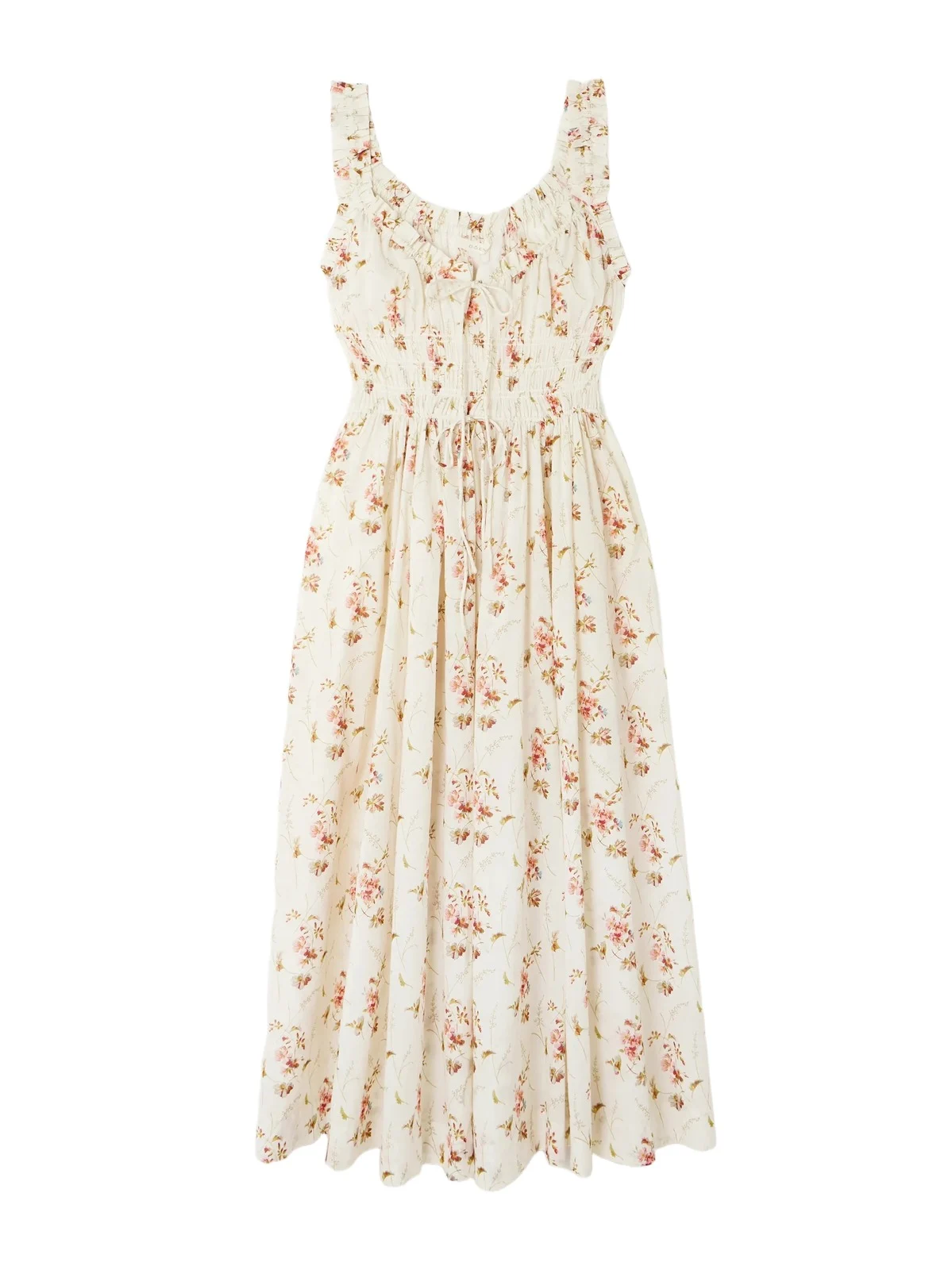 DÔEN Emmaretta Tie-detailed Shirred Floral-print Organic Cotton Midi Dress