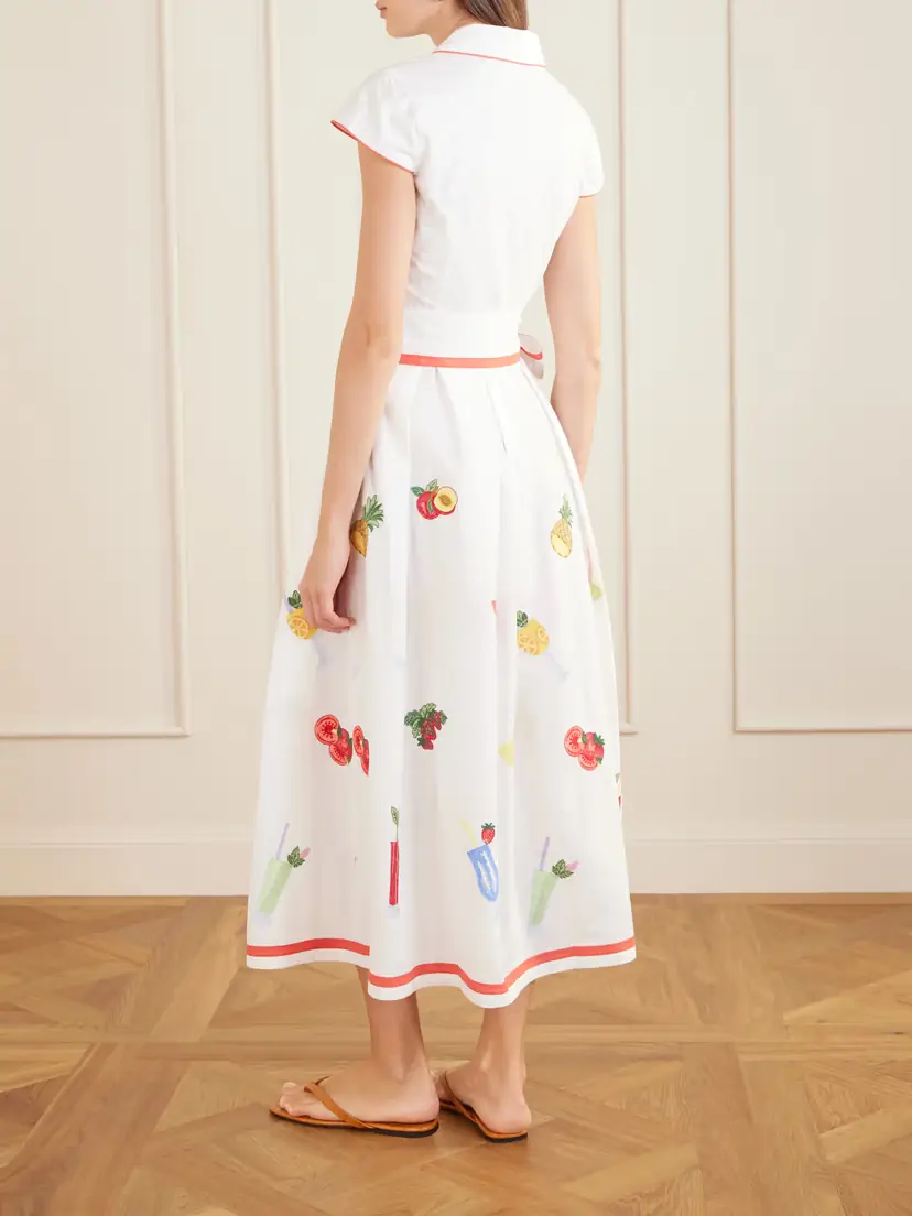 Loretta Caponi Giardino Belted Embroidered Cotton-poplin Dress | Thumbnail 4 Loretta Caponi Giardino Belted Embroidered Cotton-poplin Dress | Thumbnail 4