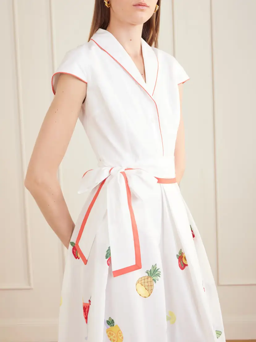 Loretta Caponi Giardino Belted Embroidered Cotton-poplin Dress | Thumbnail 5 Loretta Caponi Giardino Belted Embroidered Cotton-poplin Dress | Thumbnail 5