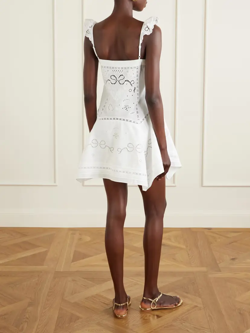 Self-Portrait Asymmetric Embroidered Linen And Cotton-blend Midi Dress | Thumbnail 3 Self-Portrait Asymmetric Embroidered Linen And Cotton-blend Midi Dress | Thumbnail 3