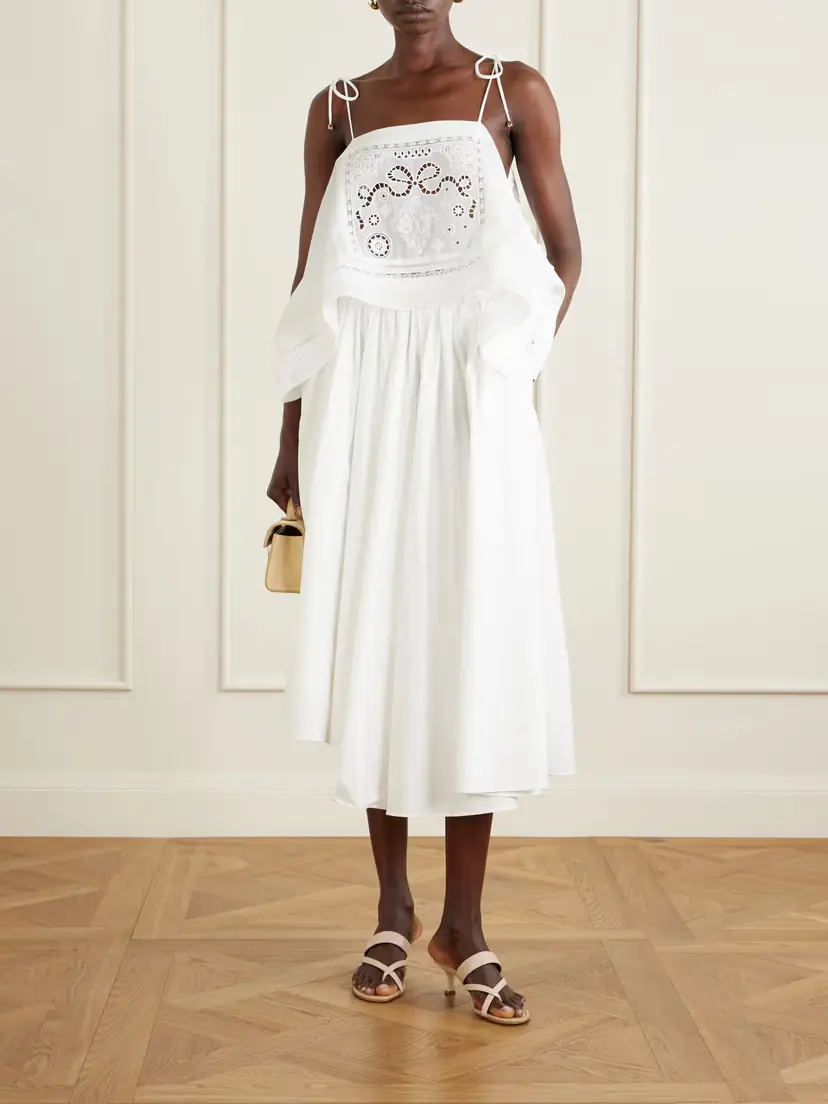 Self-Portrait Asymmetric Gathered Cotton-poplin Midi Skirt | Thumbnail 2 Self-Portrait Asymmetric Gathered Cotton-poplin Midi Skirt | Thumbnail 2