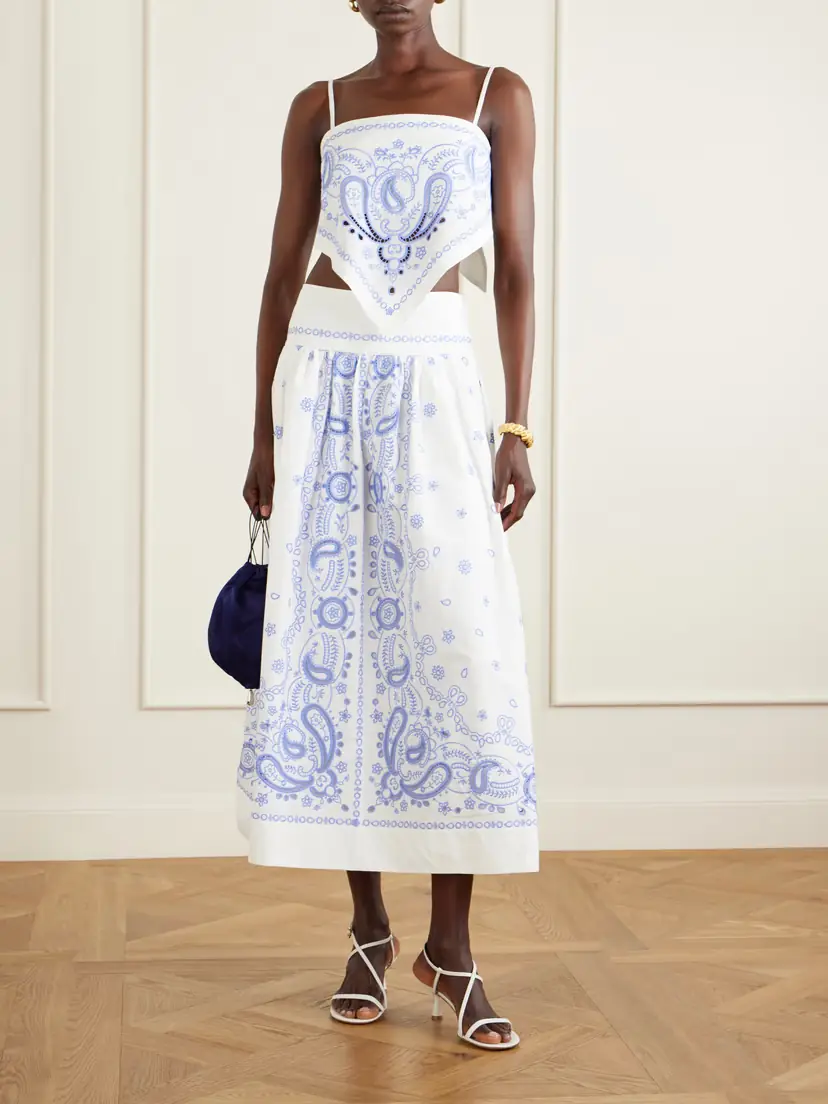 Self-Portrait Tiered Embroidered Cotton-poplin Midi Skirt | Thumbnail 2 Self-Portrait Tiered Embroidered Cotton-poplin Midi Skirt | Thumbnail 2