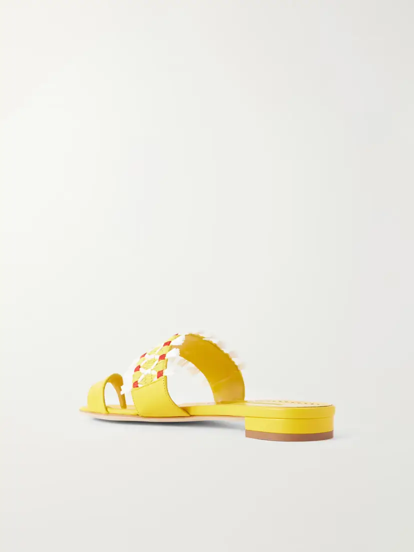 Manolo Blahnik Brava Raffia-trimmed Crocheted Leather Sandals | Thumbnail 3