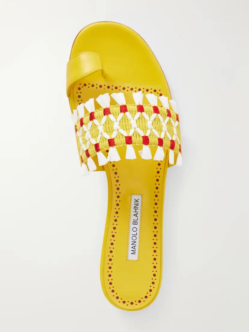 Manolo Blahnik Brava Raffia-trimmed Crocheted Leather Sandals | Thumbnail 6