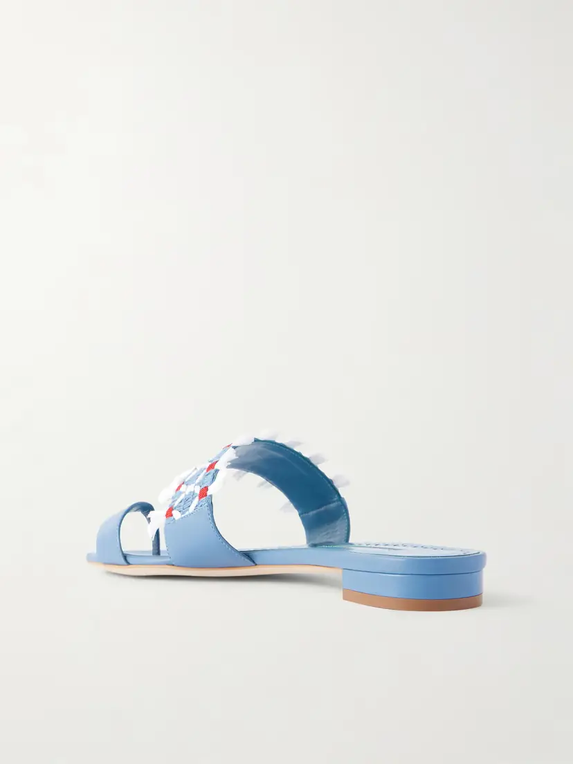 Manolo Blahnik Brava Raffia-trimmed Crocheted Leather Sandals | Thumbnail 3
