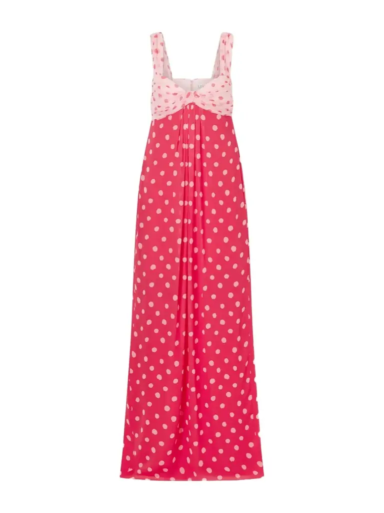 Saloni Chani Pleated Polka-dot Crepon-trimmed Silk-chiffon Midi Dress | Image 1 Saloni Chani Pleated Polka-dot Crepon-trimmed Silk-chiffon Midi Dress | Image 1