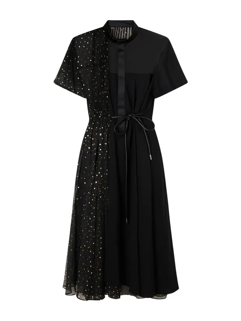 Sacai Belted Polka-dot Chiffon And Satin Midi Dress | Image 1 Sacai Belted Polka-dot Chiffon And Satin Midi Dress | Image 1