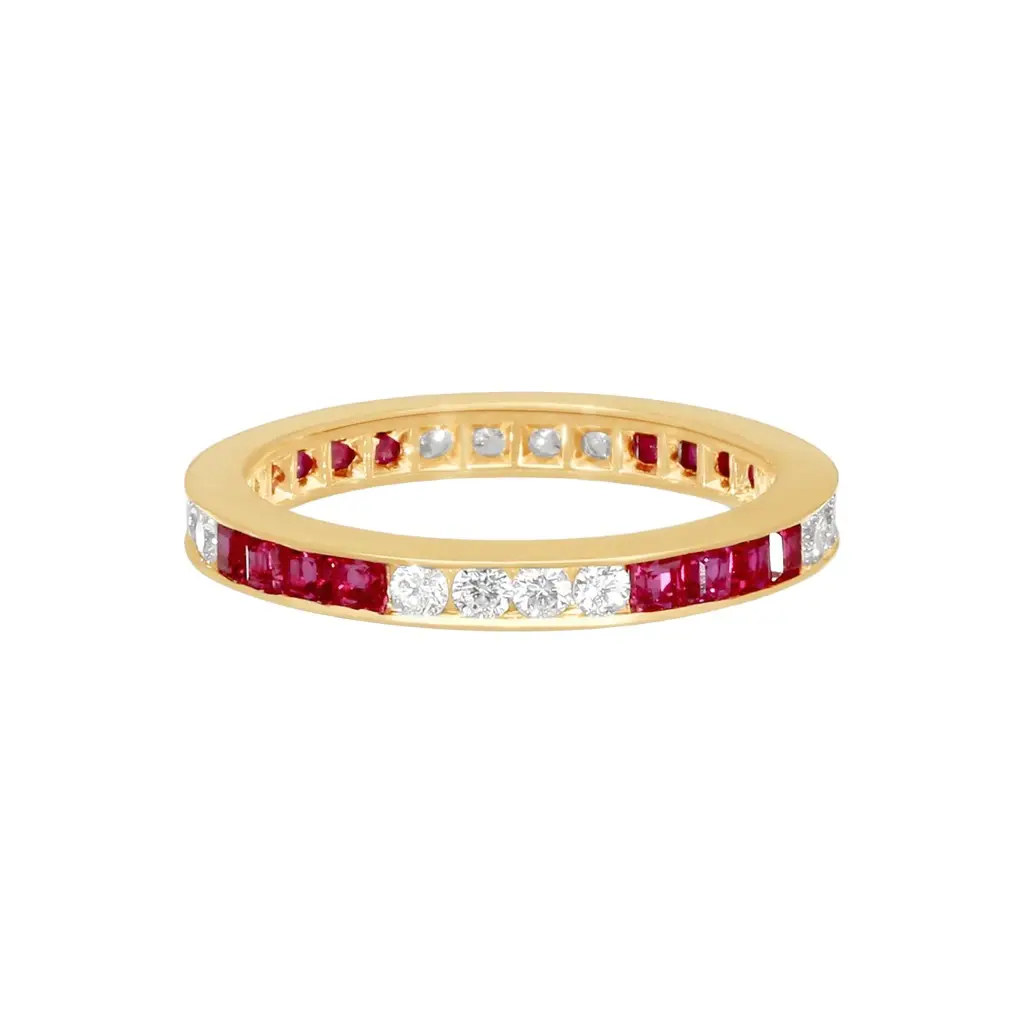 Suna Suna 14K Yellow Gold Diamond & Ruby Wedding Band Ring Sz. 6.75 by The Solist
