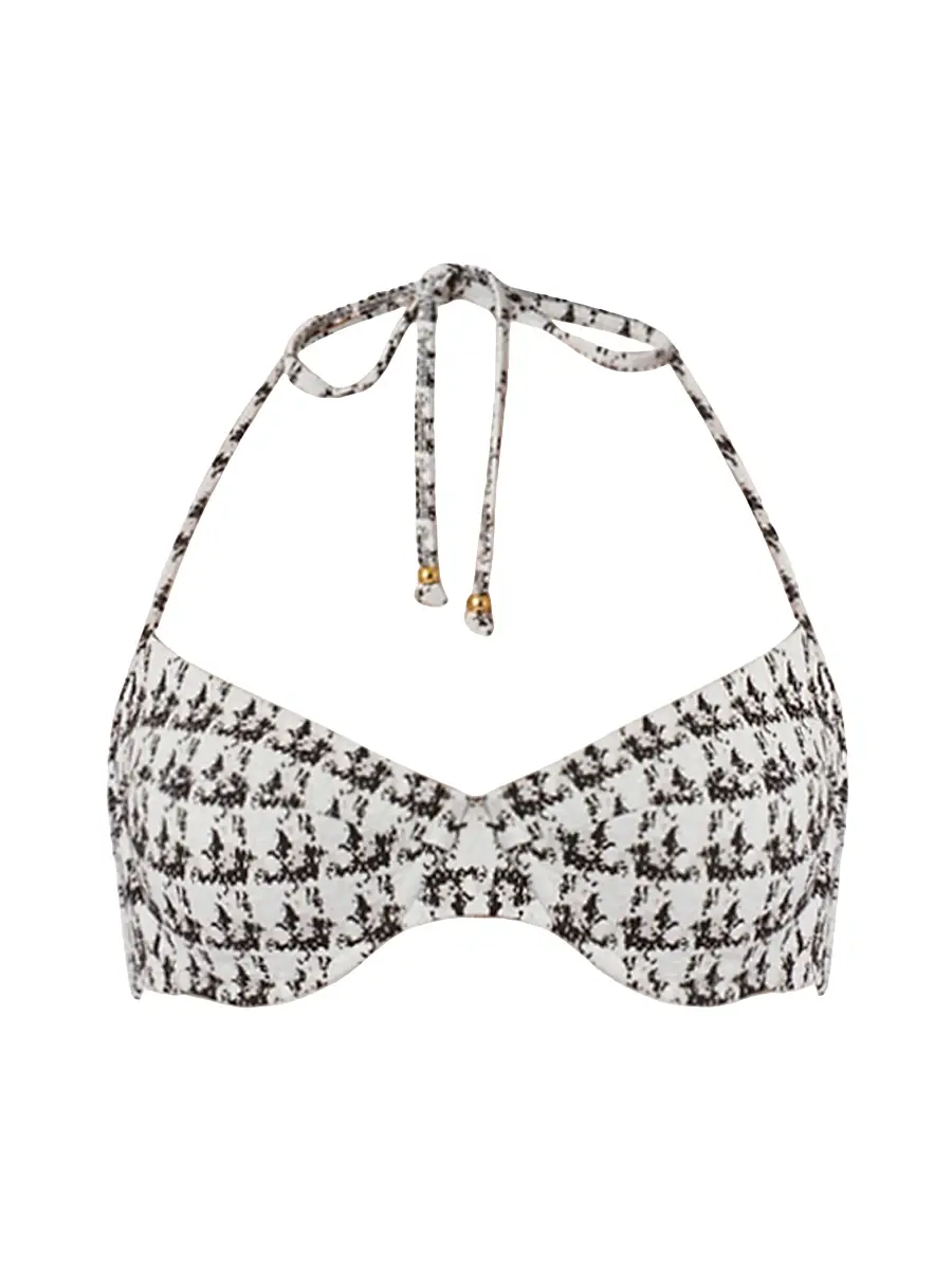 Shoshanna Women's Houndstooth Halterneck ikini Top - Jet | Image 1 Shoshanna Women's Houndstooth Halterneck ikini Top - Jet | Image 1