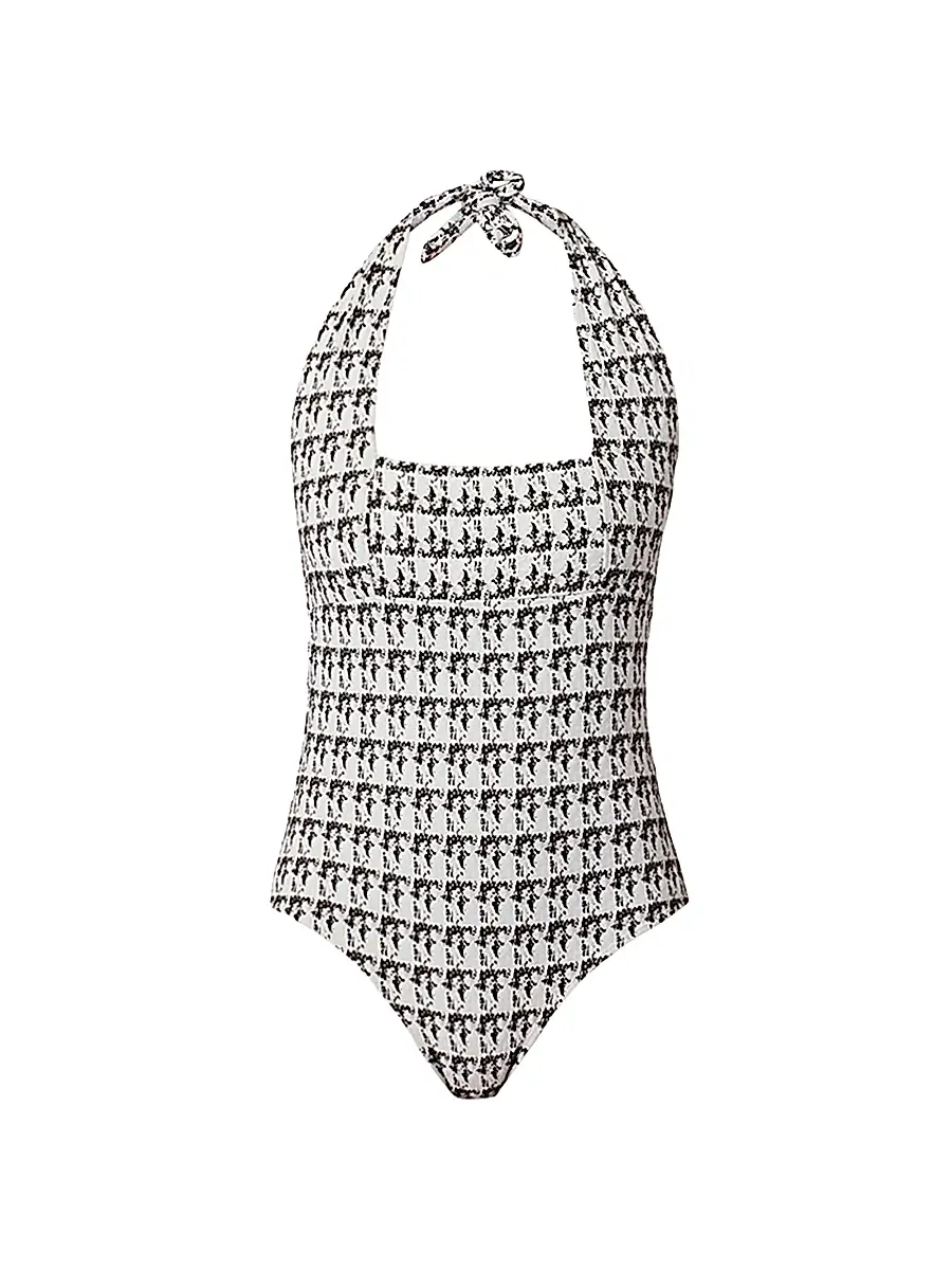 Shoshanna Women's Houndstooth Halterneck One-Piece Swimsuit - Jet | Image 1 Shoshanna Women's Houndstooth Halterneck One-Piece Swimsuit - Jet | Image 1