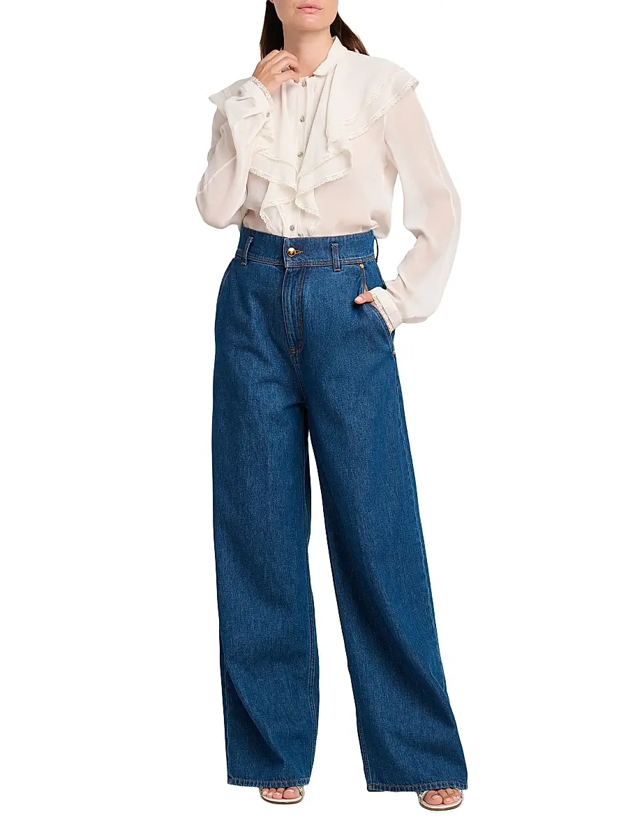 Alberta Ferretti Women's High-Waisted Wide-Leg Jeans | Thumbnail 2
