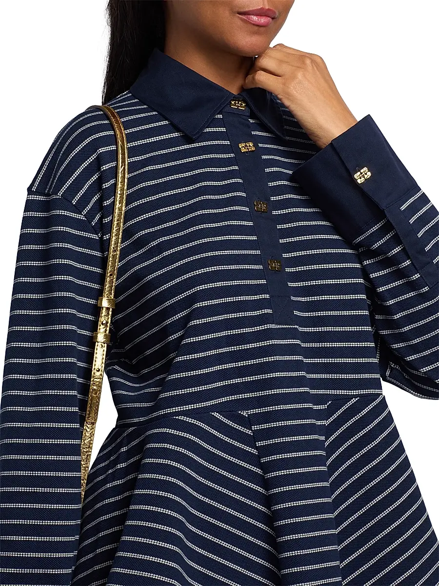 Ganni Women's Striped Single Piqué Cotton Peplum Top | Thumbnail 6