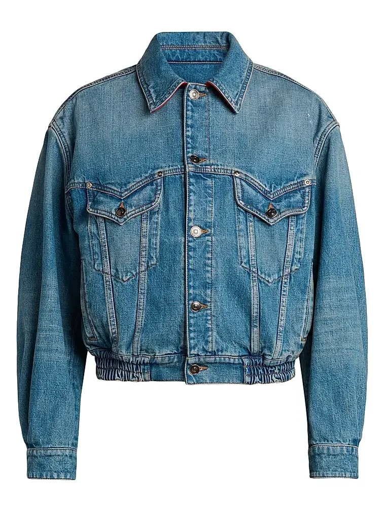Versace Women's Blouson Denim Leather-Trim Jacket