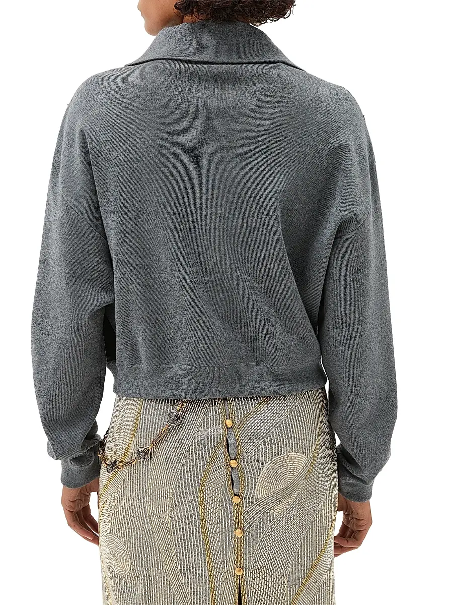 Versace Women's Intarsia-Wool & Leather Patchwork Zip Sweatshirt | Thumbnail 3 Versace Women's Intarsia-Wool & Leather Patchwork Zip Sweatshirt | Thumbnail 3