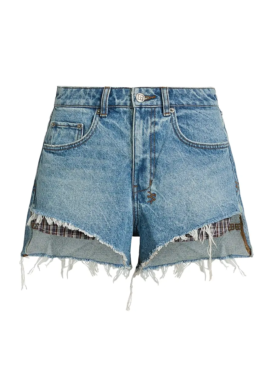 Ksubi Women's Future Memory Kut Off Plaid Pocket Denim Shorts - Denim | Image 1 Ksubi Women's Future Memory Kut Off Plaid Pocket Denim Shorts - Denim | Image 1