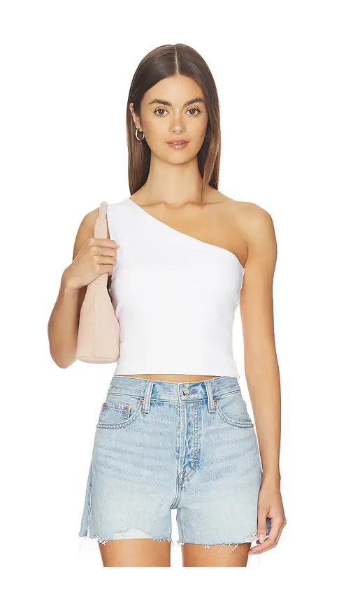 Good American Super Stretch One Shoulder Tank Top | Image 1 Good American Super Stretch One Shoulder Tank Top | Image 1