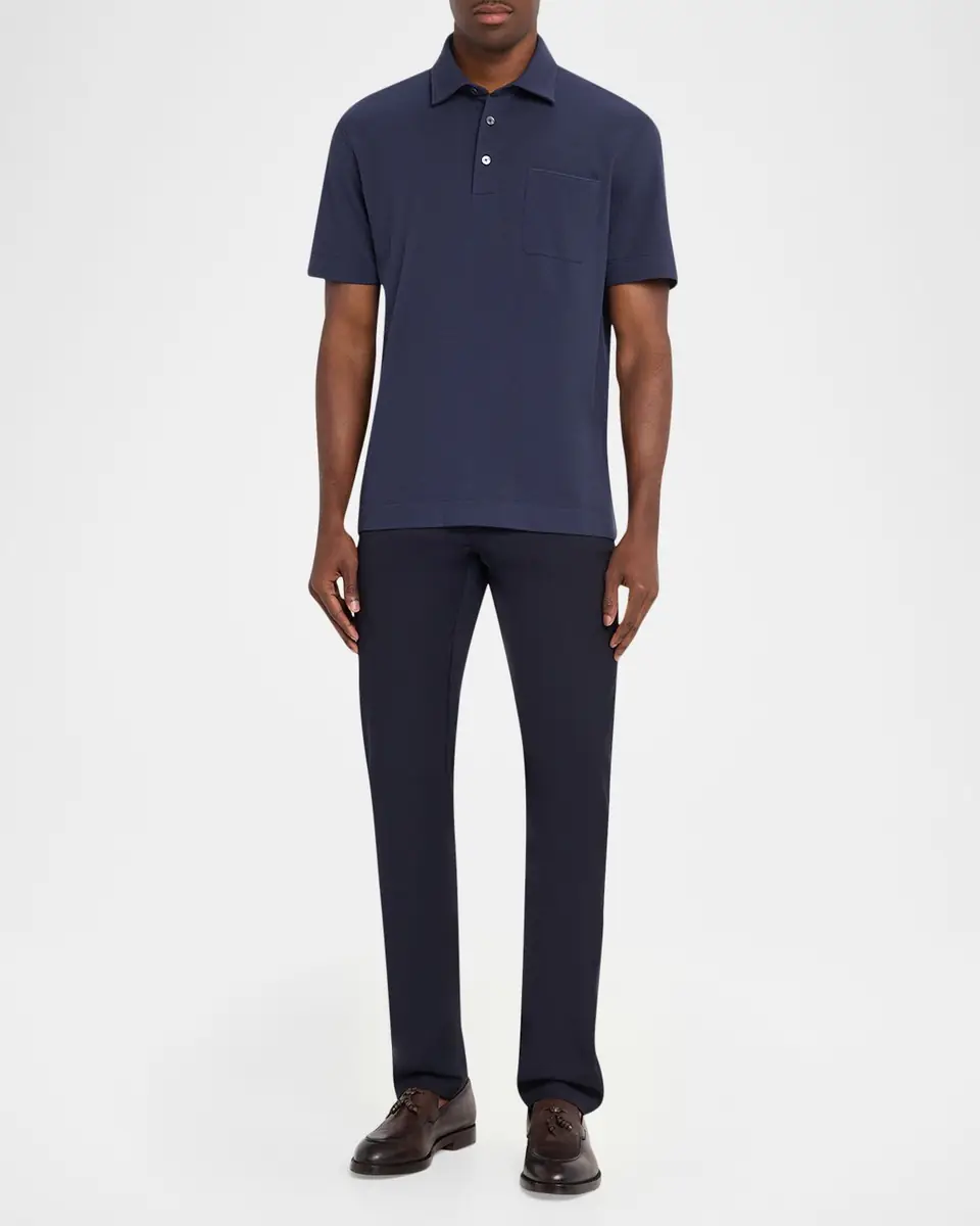 Zegna Men's Pique Polo Shirt with Leather-Trim Pocket | Thumbnail 6 Zegna Men's Pique Polo Shirt with Leather-Trim Pocket | Thumbnail 6